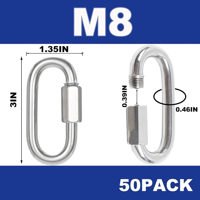 XHMAXE 15PCS 3 Inches Quick Link Chain Connectors, M8 Screw Heavy Duty Chain Links, 5/16" Galvanized Steel Locking Carabiners for Connecting Hammock, Key Chain, Pet Leash,Gym,Camping, 1525 Lbs Capacity - Image 2